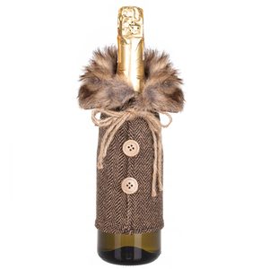 Decoratiune Craciun, pulover cu blanita pentru sticle, 24cm, maro