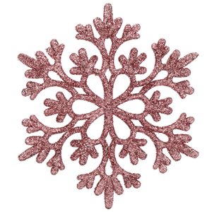 Decoratiune brad fulg de zapada, set 12 bucati, 10cm, roz