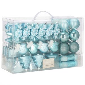 Set globuri si decoratiuni de Craciun, 77 piese, diverse dimensiuni, albastru