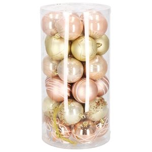 Set globuri de Craciun cu modele de sarbatori, 30 bucati, 6 cm, roz si auriu