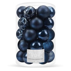 Set globuri de Craciun, 30 bucati, 6 modele, 8 cm, albastru inchis