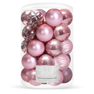 Set globuri de Craciun, 30 bucati, 6 modele, 8 cm, roz