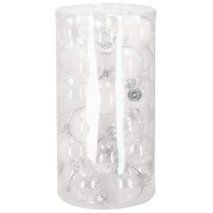Set globuri de Craciun Inedit, 30 bucati, 7 cm, transparente si alb