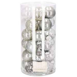 Set globuri de Craciun Inedit, 30 bucati, 6 cm, transparente si argintiu