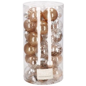 Set globuri de Craciun Inedit, 30 bucati, 6 cm, transparente si auriu