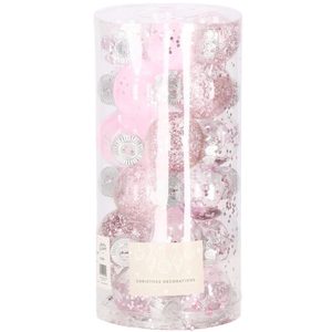 Set globuri de Craciun Inedit, 24 bucati, 5 cm, transparente si roz pal