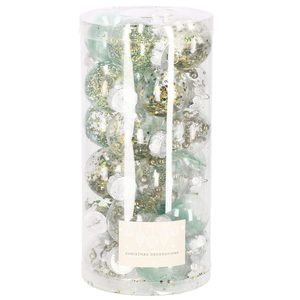 Set globuri de Craciun Inedit, 24 bucati, 5 cm, transparente si verde