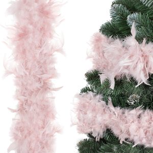Ghirlanda pentru decor sau bradul de Craciun, model puf si pene, roz, 300cm