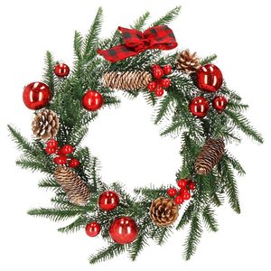 Coronita pentru Craciun, 50 cm, din brad artificial 3D, cu conuri, verde