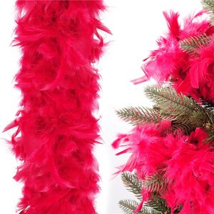 Ghirlanda pentru decor sau bradul de Craciun, model puf si pene, rosu intens, 180cm