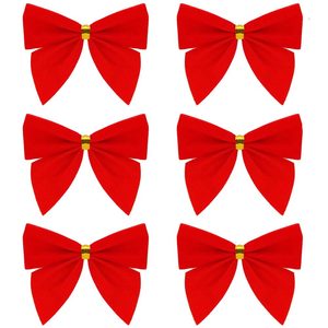 Set 6 ornamente pentru bradul de Craciun, fundita, 8cm, rosu