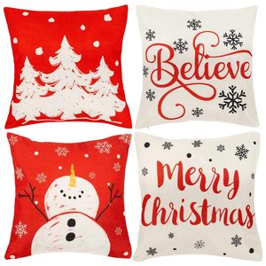 Set 4 fete de perna decorative, 40x40 cm, motive de Craciun, rosu alb