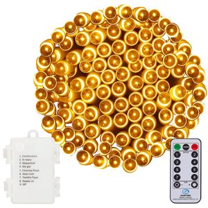 Instalatie lumini de exterior pentru gradina, 9 metri, 120 LED-uri, cu baterii, galben