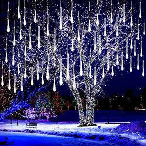 (DL) Instalatie de Craciun, 8 tuburi, 30cm, 144 LED, ploaie de meteoriti, alb