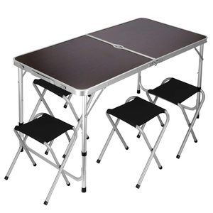 Set masa camping pliabila blat MDF cu 4 scaune, 120x60x60/70cm, Maro Negru