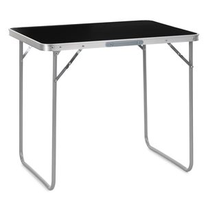 Masa pliabila camping cu maner transport, blat MDF si cadru aluminiu, 80x60x70 cm, argintiu si negru