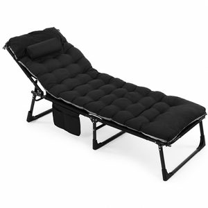 Sezlong pliabil gradina cu saltea confortabila si perna, reglabil 3 pozitii, buzunar lateral, maxim 120 kg, 175x57x71 cm, gri si negru