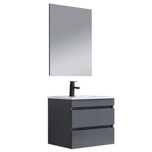 Set mobilier baie Cube 60 cu lavoar ceramic, oglinda, 2 sertare, 60x80 cm, gri antracit