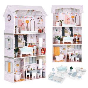 Homelux Alice Dollhouse 3 etaje 4 camere 9 piese de mobilier
