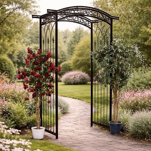 Pergola gradina metalica, suport plante cataratoare, 105x46x215 cm, negru