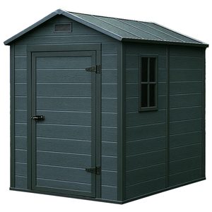 Magazie gradina pentru unelte, cu ventilatie si fereastra, PVC imitatie lemn, 131x186x198 cm, negru