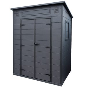 Magazie gradina pentru unelte, cu usa dubla si fereastra, PVC imitatie lemn, 181x130x200 cm, negru