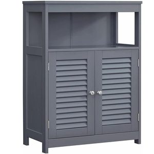 VASAGLE Dulap tip comoda pentru baie, cu rafturi reglabile si 2 usi, 30x60x80 cm, gri