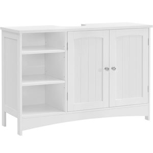 VASAGLE Dulap lavoar baie, cu 2 usi si un compartiment deschis cu rafturi reglabile, 90x30x60cm, alb