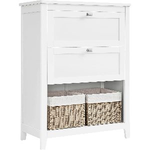 VASAGLE Dulap baie cu 2 sertare, 2 cosuri si raft, separatoare reglabile, MDF, 30x60x80 cm, alb