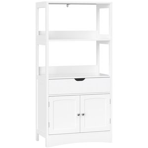 VASAGLE Dulap de depozitare pentru baie cu sertar, 2 usi, 2 rafturi, 60x32x122cm, alb