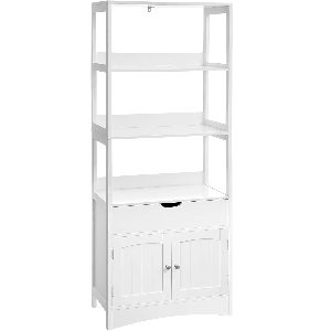 VASAGLE Dulap inalt baie cu 3 rafturi, 1 sertar si 1 dulap, din MDF, 60x33x154 cm, alb