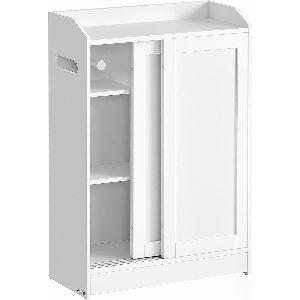 VASAGLE Dulap baie ingust, cu suport hartie igienica si compartiment perie WC, usi glisante, rafturi reglabile, 20x60x80 cm, alb