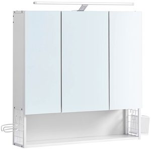 VASAGLE Dulap de baie de perete, 3 usi cu oglinda, compartiment deschis, 15x70x70cm, alb