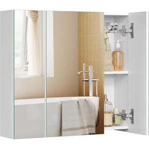 VASAGLE Dulap suspendat pentru baie cu 3 usi, oglinda si rafturi reglabile, 60x15x55 cm, alb