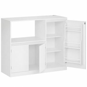 VASAGLE Dulap pentru bucatarie cu raft pentru cuptor cu microunde, 3 usi si rafturi reglabile, priza integrata, 90x40x90 cm, alb
