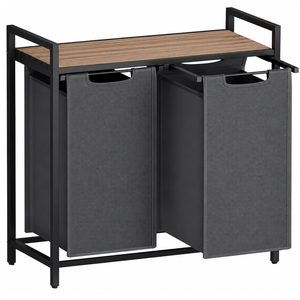 VASAGLE Cos de rufe, 2 compartimente, saci de rufe detasabili, raft, cadru metalic, 2x46L, 73x33x72 cm, maro si gri antracit