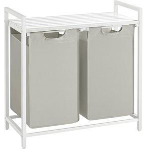 VASAGLE Cos de rufe, 2 compartimente, saci de rufe detasabili, raft, cadru metalic, 2x46L, 73x33x72 cm, alb