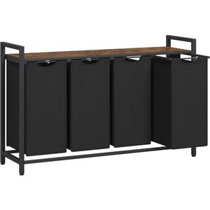 VASAGLE Cos rufe 4x40L, saci detasabili, raft superior si cadru metalic, 116x33x72 cm, maro si negru