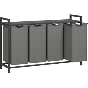 VASAGLE Cos rufe 4x40L, saci detasabili, raft superior si cadru metalic, 116x33x72 cm, negru si gri