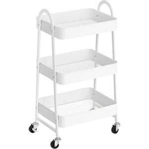 SONGMICS Carucior depozitare 3 niveluri cu roti si frane, structura metalica, 41x31x78 cm, alb