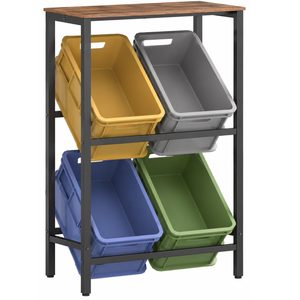 SONGMICS Suport pentru lazi de legume sau bauturi cu 2 niveluri, pentru 4 lazi, cadru metalic, 70x40x117 cm, maro rustic
