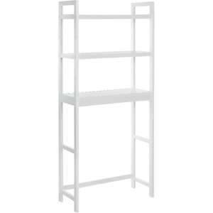 SONGMICS Raft de depozitare pentru baie, suprapunere peste masina spalat sau vas WC, din bambus, rafturi reglabile, 26x63x163 cm, alb