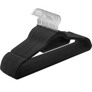 SONGMICS Set de 20 de umerase pentru haine, anti-alunecare cu catifea, bara de cravata si carlig pivotant, 43,5 cm, negru