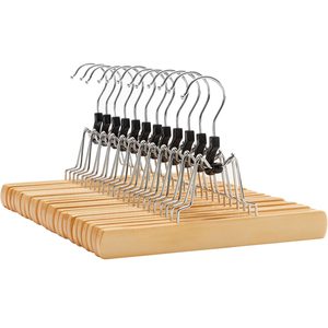 SONGMICS Set de 12 umerase din lemn pentru pantaloni, carlig antiderapant rotativ, 25cm, natural
