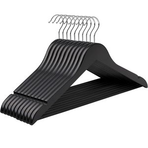 SONGMICS Umerase lemn set 10 bucati, cu bara pantalon antialunecare, carlig rotativ 360°, 45x23 cm, negru
