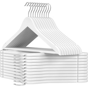 SONGMICS Set de 20 umerase din lemn, cu bara anti-alunecare pentru pantaloni, carlig pivotant la 360°, 45cm, alb