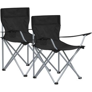 SONGMICS Set 2 scaune pliabile camping cu suport bauturi, husa transport, 52x84x81 cm, 120 kg, negru