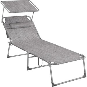 SONGMICS Sezlong pliabil, cu parasolar si tetiera, spatar reglabil in 4 pozitii, maxim 150kg, 200x71x38 cm, gri
