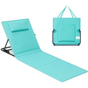 SONGMICS Sezlong plaja pliabil, spatar reglabil in 4 pozitii, tetiera, buzunar depozitare, 158x55 cm, albastru turqoise