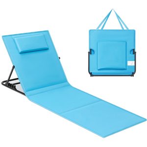 SONGMICS Sezlong plaja pliabil, spatar reglabil in 4 pozitii, tetiera, buzunar depozitare, 158x55 cm, albastru deschis